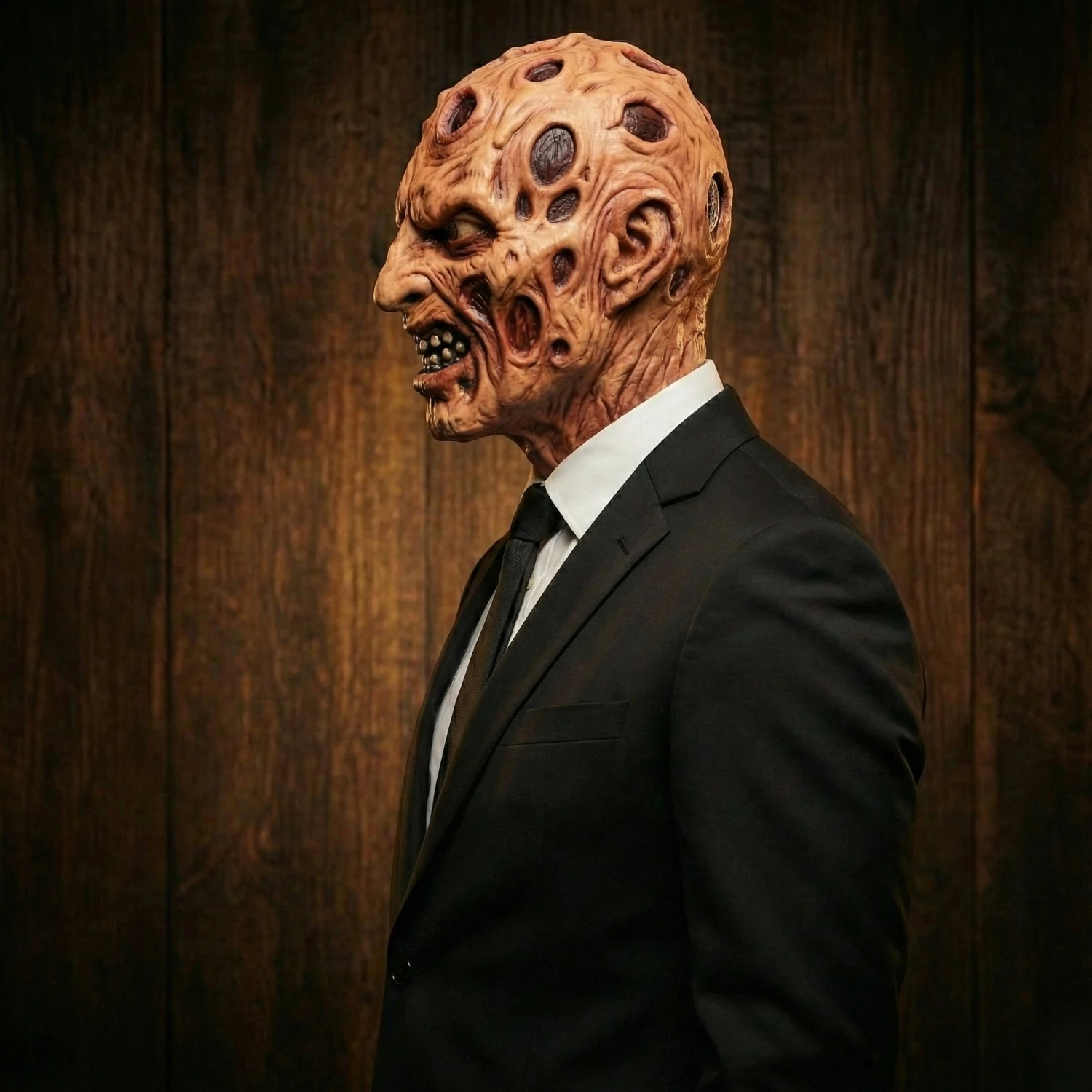 Maska Horror Premium z Czystego Lateksu – Realistyczna Zdrzewiała Twarz na Halloween, Cosplay i do Nawiedzonych Domów