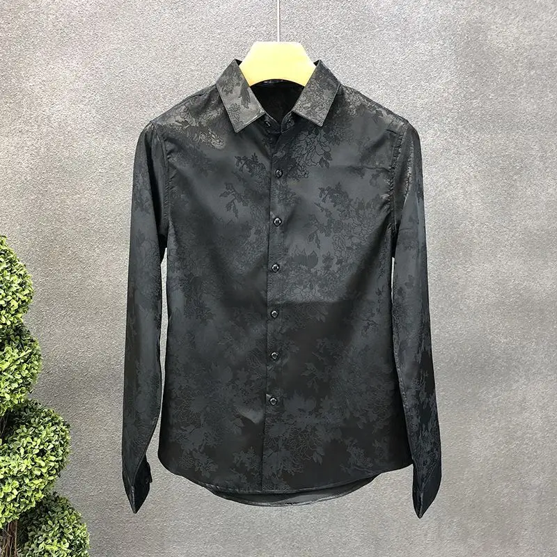 Men Fashion Jacquard Long Sleeve Shirt Edgy Style Casual All Match Spring 2026