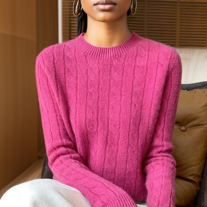 Autumn And Winter New Fashion 100% Pure Wool Sweater Crew Neck Long Sleeve Pullover Sweater Women\'s Clothing Korean Pop topWQ712