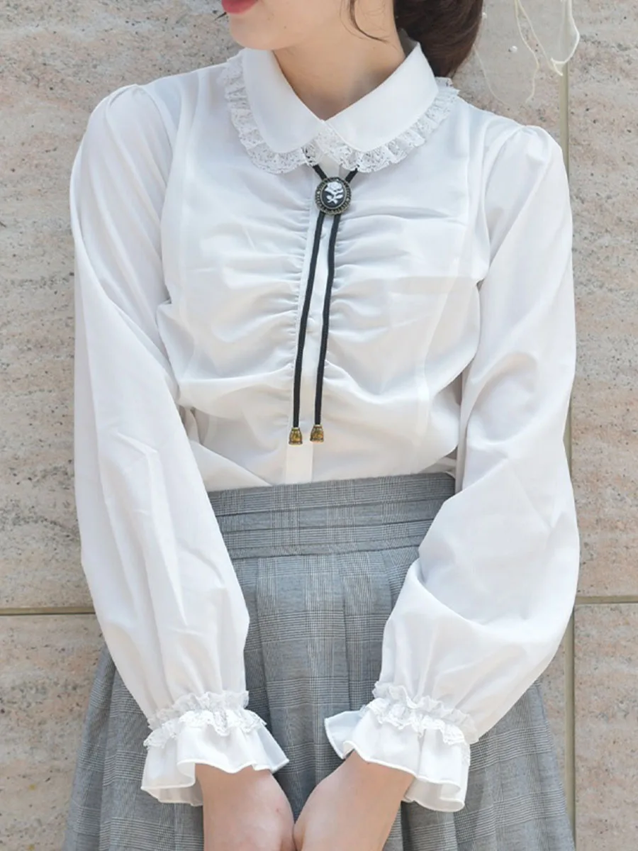 

Retro Rose Emed Lace Gored Design Women's irt Top Axes Femme Floral Print Long Sve Straight Cut Polyester Cotton Blend