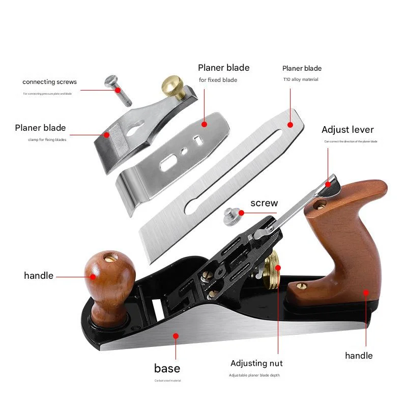 Planer Kayu Presisi dari Besi Cor untuk Finishing Permukaan Kayu Keras dan Lunak, dalam Kotak Penyimpanan Kayu