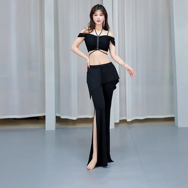 Woman Costume Belly Dancing Sleeveless Suspenders Sexy Rhinestone Halter Neck