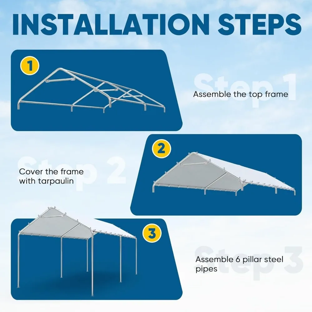 مأوى مظلة للسيارات الخارجية شديدة التحمل مقاس 10 × 20 قدمًا للسيارات والقوارب والكراجات ذات هيكل معزز، بدون جدران جانبية