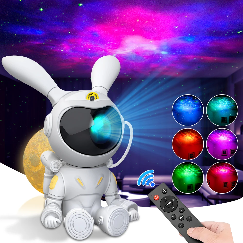 Rabbit Galaxy Star Projector Starry Sky Night Light Astronaut Lamp Home Room Decor Decoration Bedroom Decorative Luminaires Gift