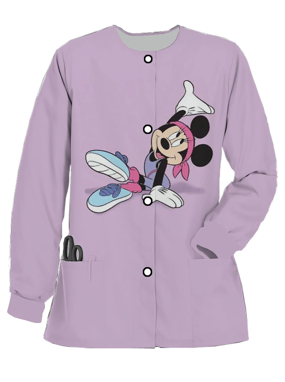 Disney Mickey Minnie Print Spring and Autumn Women's Scrub Pet Doctor Pocket Button Work Uniform Long-sleeved Nurse Uniform