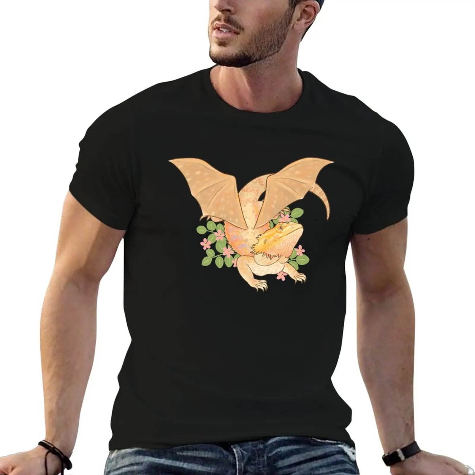 man quality cotton Dragon white high t pack shirts man with Wings T-Shirt for t shirt Bearded