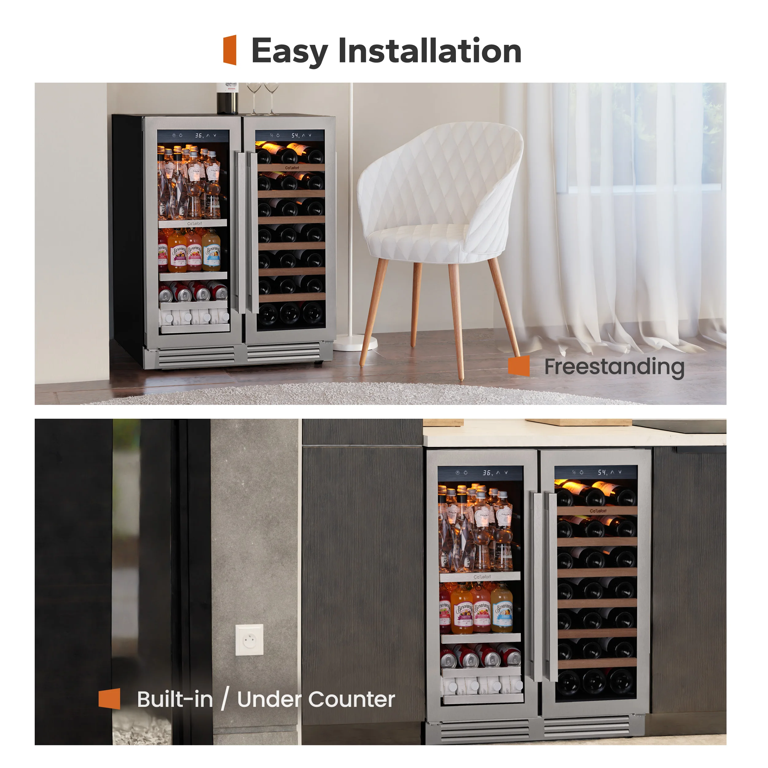 Ca'lefort 170L Wine Refrigerator and Beverage Cooler Fridge – The Premium Dual-Zone Solution for Optimal Storage and Elegance