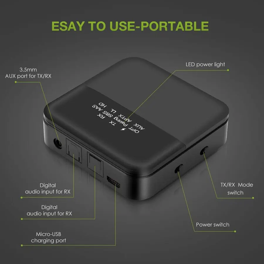 Bluetooth 5.0 Audio Transmitter Receiver AptX HD LL Low Latency CSR8675 Wireless Adapter RCA SPDIF 3.5mm Aux Jack for TV PC Car