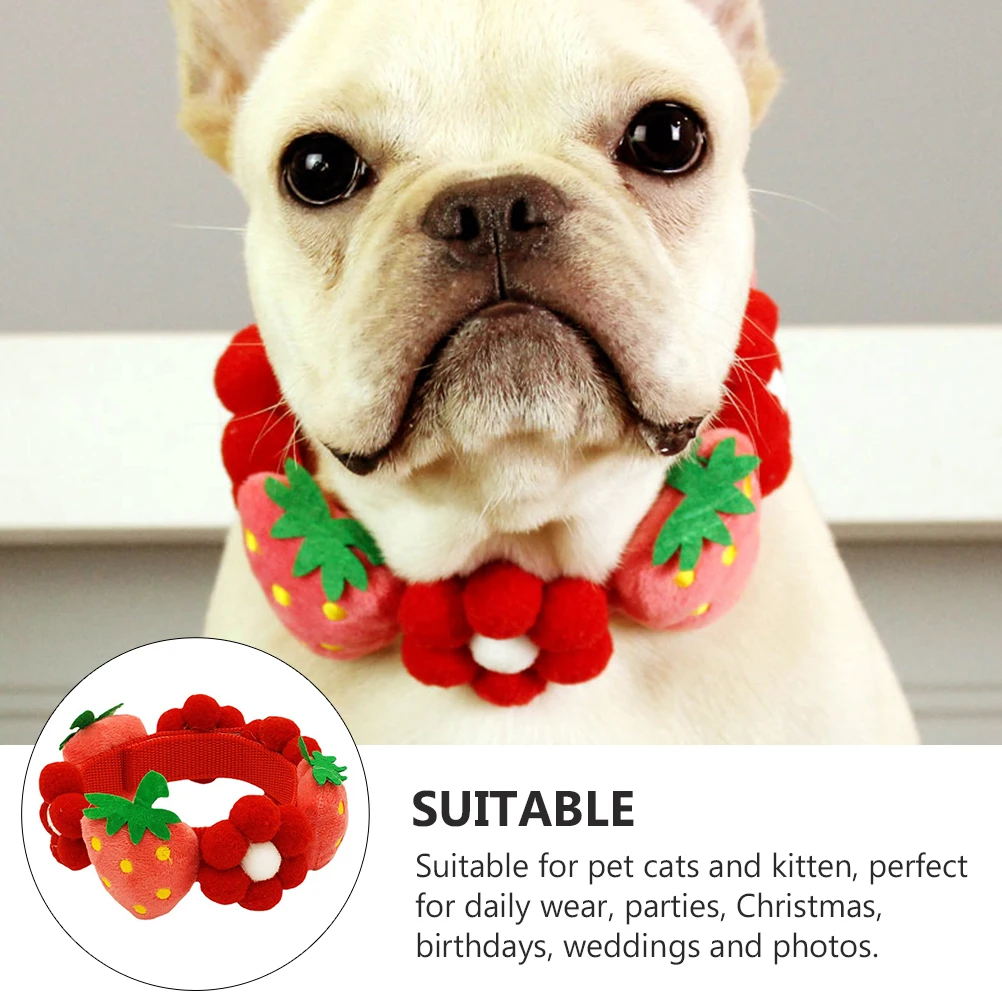

Soft Strawberry Flower Pet Collar for Cats Puppies Kitten Decor Red Cotton Comfortable Daily Party Wedding Photo Accessory Dog