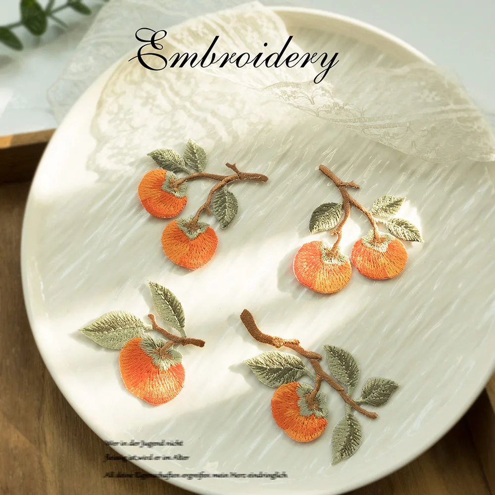 Einteiliger Persimmon-Stickerei-Patch, chinesischer Stil zum Aufbügeln für Taschen, Wanddekoration, Kleidung, Applikation
