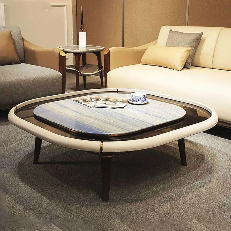

Italian coffee table high-end art marble coffee table modern light luxury designer living room home glass tea table