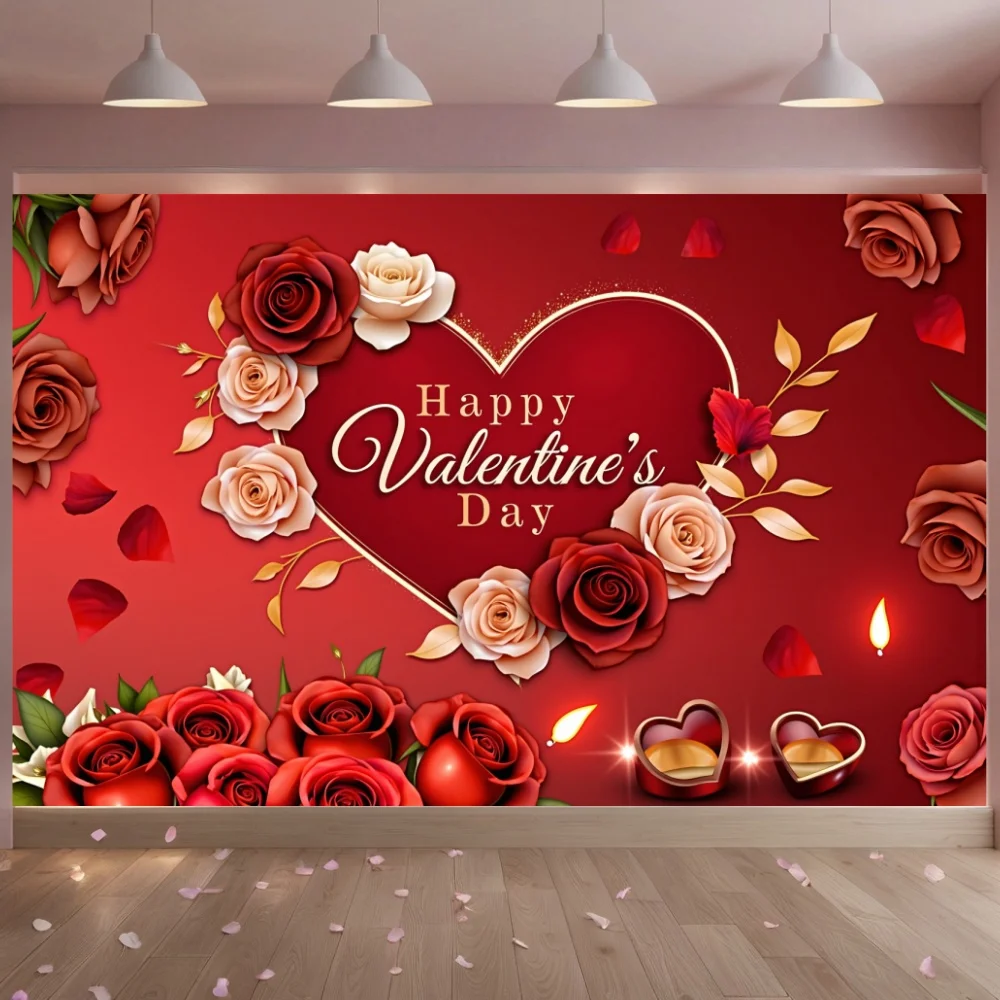 

Valentine's Day Photography Backdrop Love Heart Floral Scenes Wedding Party Anniversary Decor Banner Background Photo Studio