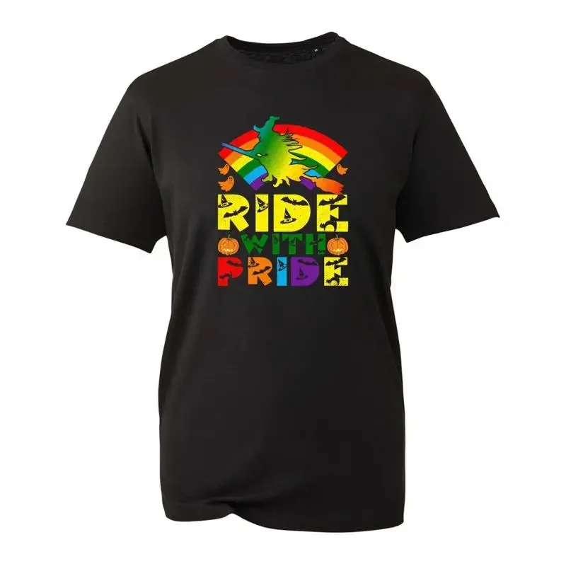 Ride With Pride T Shirt Lgbt Rainbow Love Lesbian Pumpkin Halloween Top