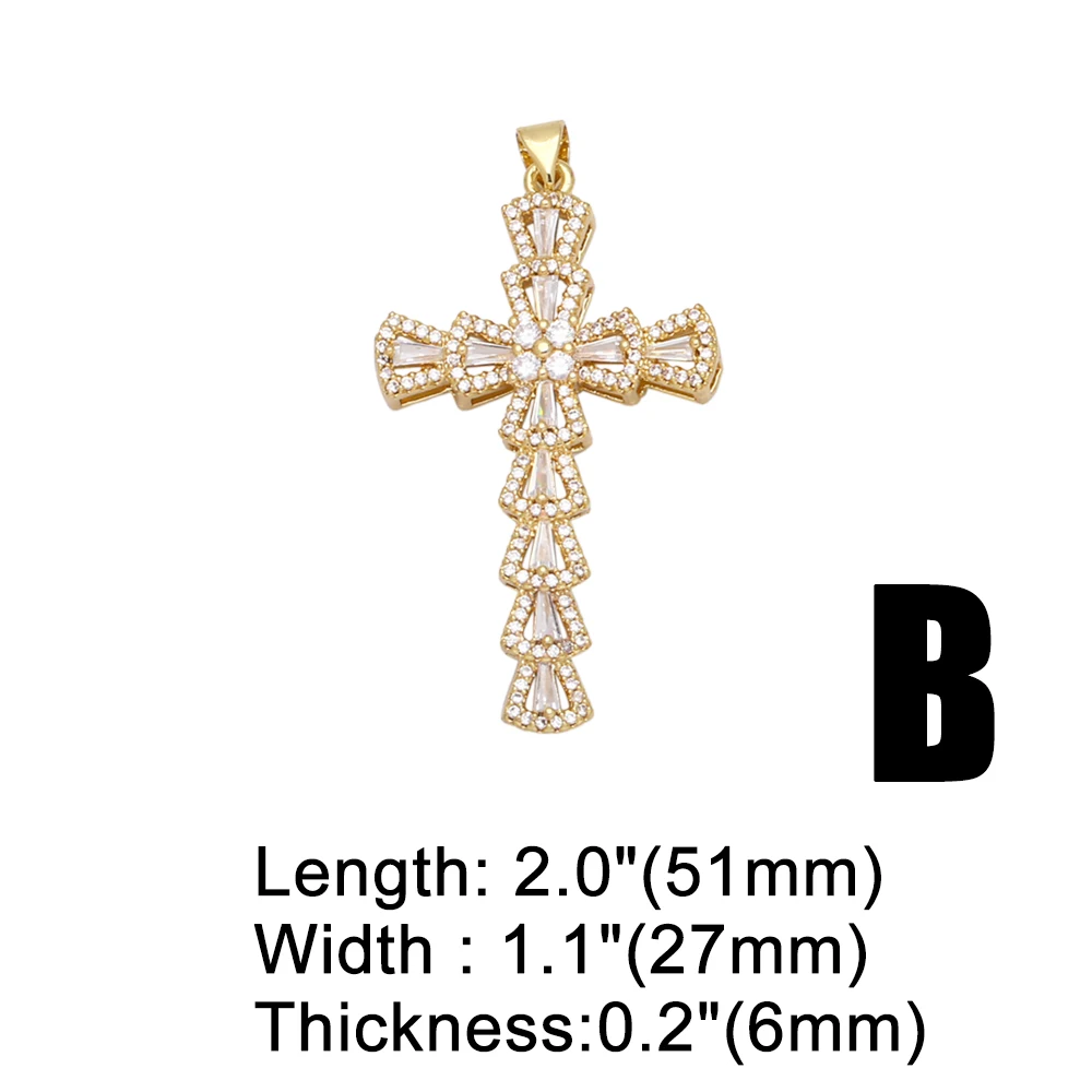 OCESRIO Large Cross Pendants for Jewelry Making Gold Plated Copper Zircon Supplies for Religious Jewelry DIY Components pdta632
