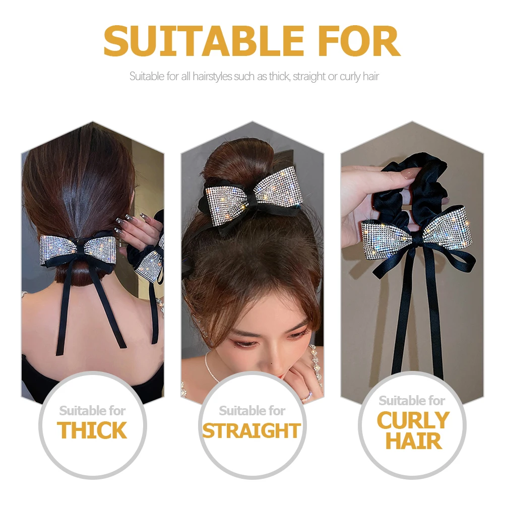 

Rhinestone Bowknot Scrunchies Elastic Rings For Girls Women Soft Cloth Material Comfortable Daily Wear Party Home Use Hair