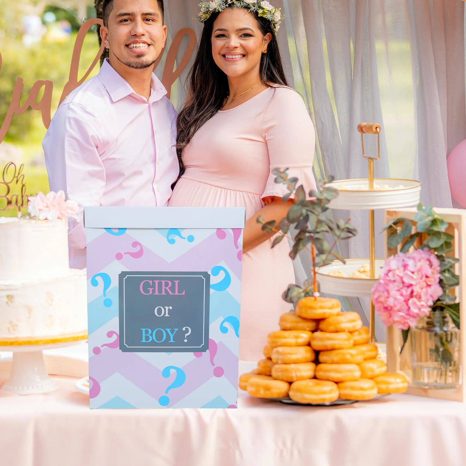 

1Set Baby Reveal Box with Vibrant Blue Pink Balloons Easy Assembly Gender Reveal Party Decoration for Baby Shower Birthday Event