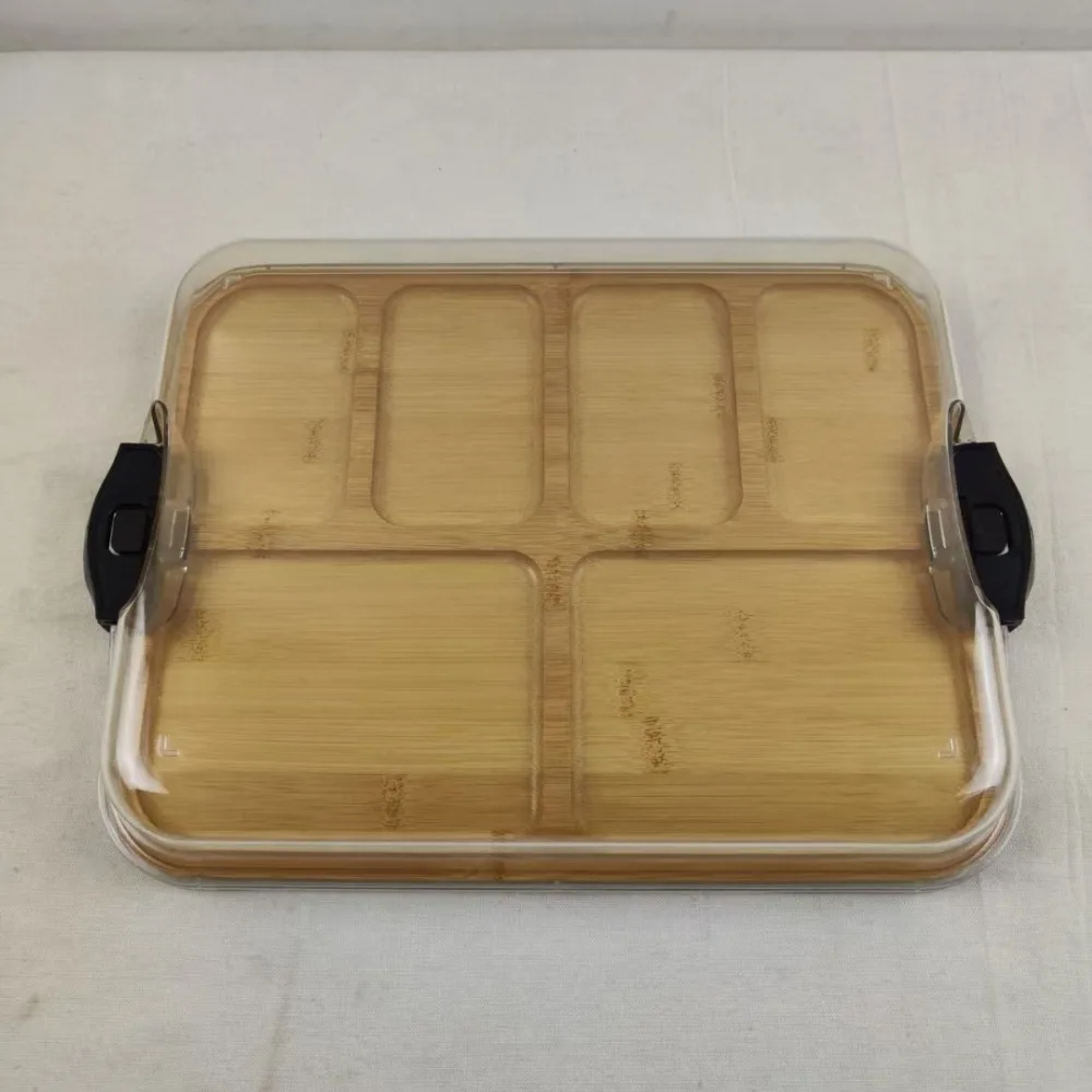 

Портативная деревянная доска для закусок с прозрачной акриловой крышкой, квадратный поднос для сыра, прочное блюдо для печенья и закусок, для семейных праздников