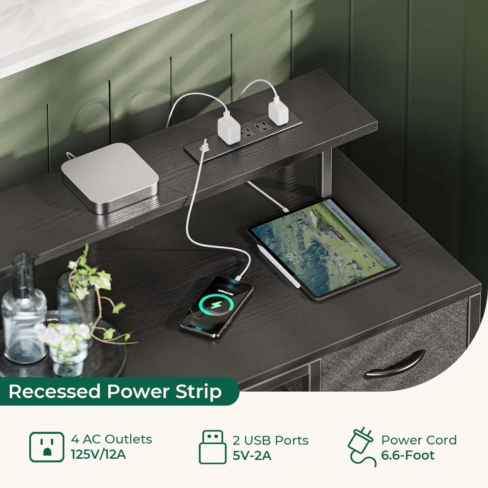 Mesa do computador com luzes LED e Power Outlets, Gaming Desk, 4 gavetas, 47 in