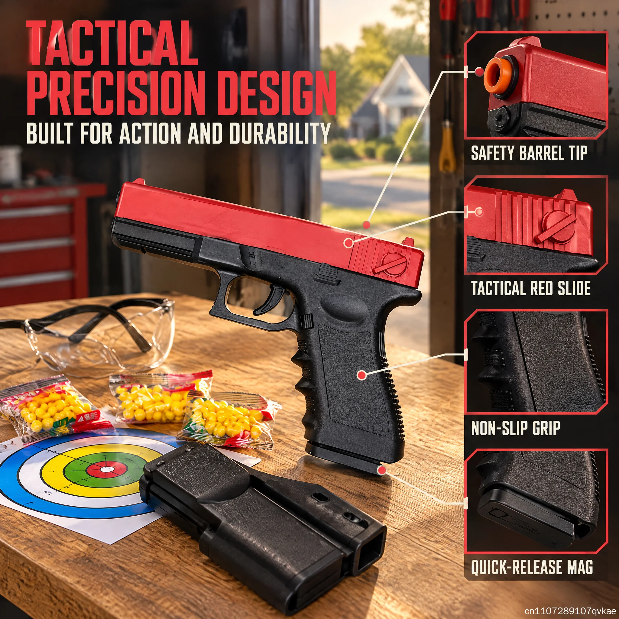 PORTABLE MANUAL SOFT DART LAUNCHER TOY GUN, RED TACTICAL SLIDE, NON-SLIP GRIP, QUICK RELEASE MAGAZINE, OUTDOOR CS GAME TOY