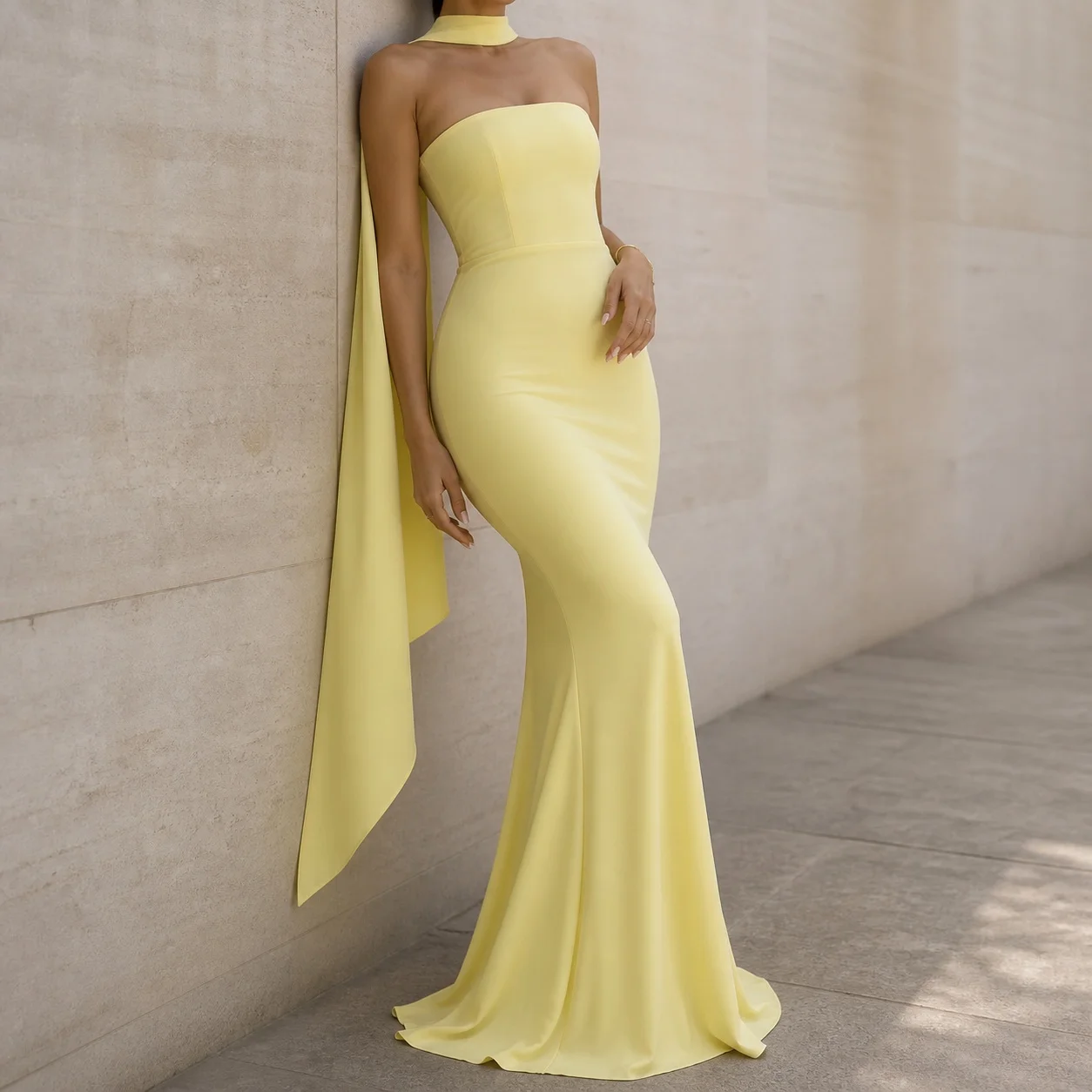 Women's Elegant Sleeveless Off Shoulder High Waist Long Solid Sheath Maxi Dress for Wedding Guest Party Prom Wedding Party
