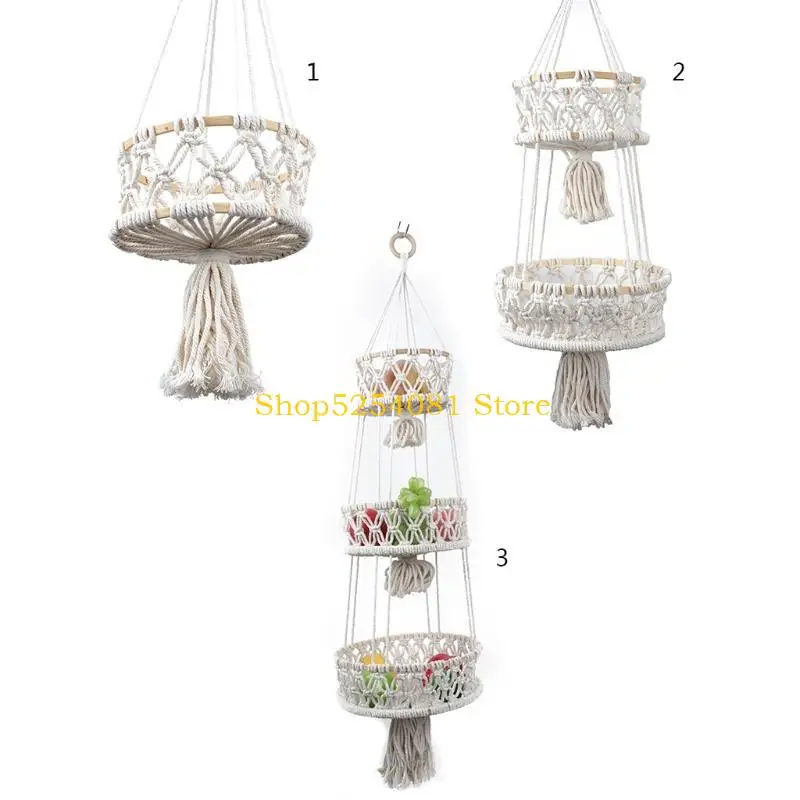 

AXYC Hanging Fruit Basket 3 Tier Woven Cotton Rope Wall Baskets Kitchen Storage