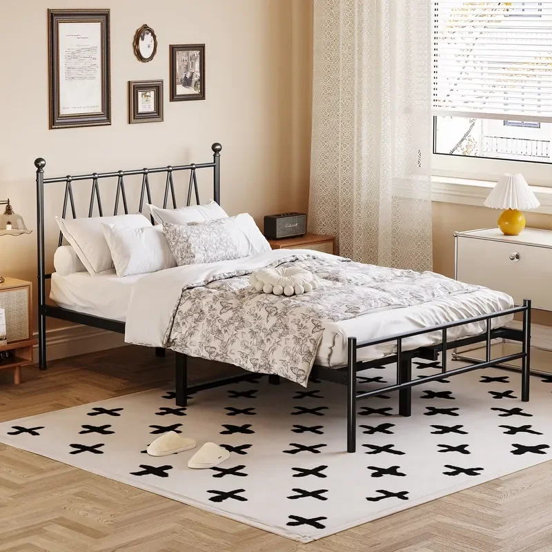 Single Size Bed Frame Heavy-Duty Platform with Metal Slats Support No Box Spring Needed/Easy Assembly Matte Black