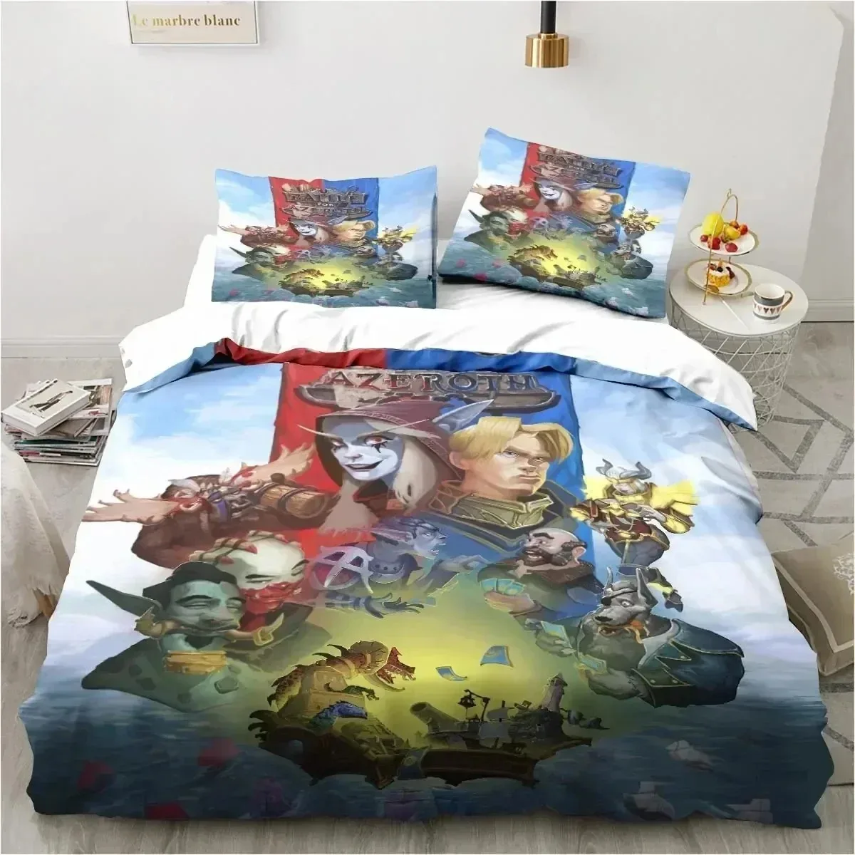 2-3-個の漫画ゲーム-w-world-w-warcraft-布団カバーと枕カバー、家庭用寝具セット、寝室の装飾、男の子と女の子へのギフト