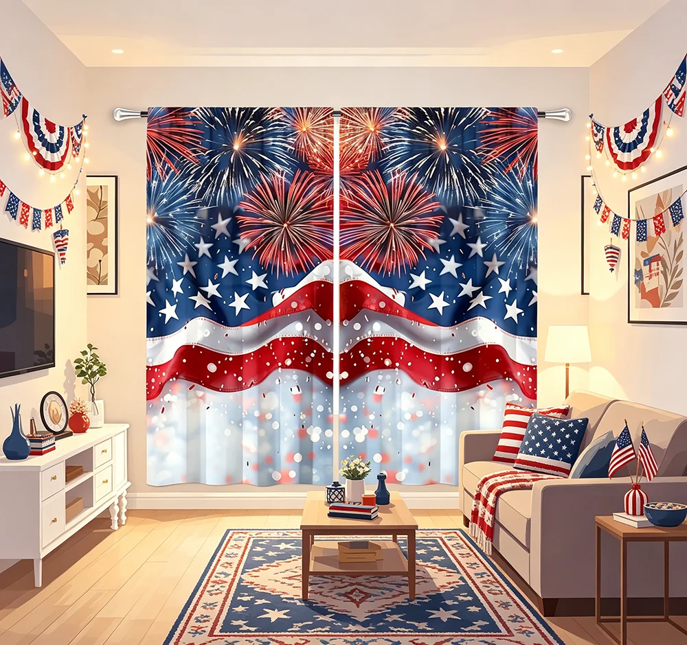 Digital printing curtains celebrating the Independence Day with floral designs suitable for decorating living rooms and bedrooms