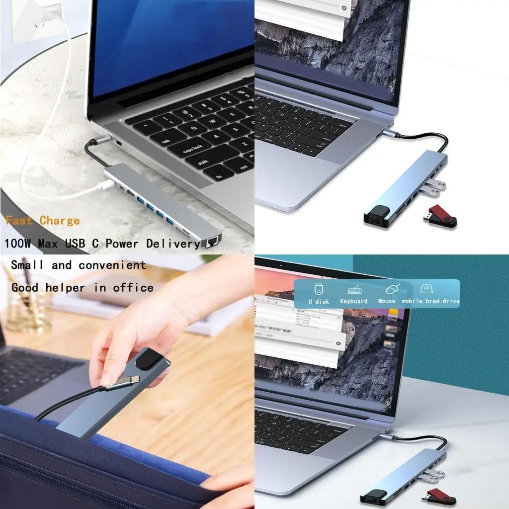 10 Ports USB Type C HUB To Docking Station RJ45 Lan Multi USB PD Fast Hub for MacBook Matebook