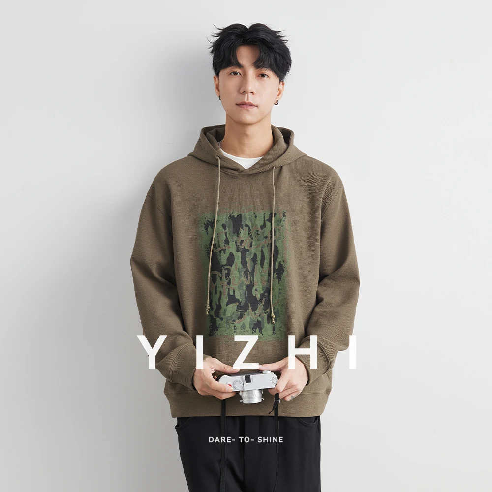2025 Dark Streetwear Retro Graphic Print Brown Men's Hip Hop Hoodies Pullover Vintage Clothes Men Hooded Sweatshirt Pullover