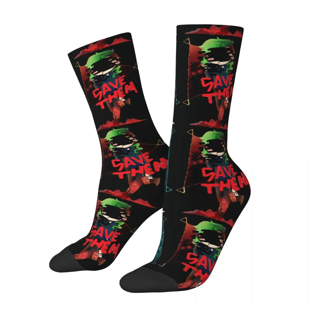 Funny Happy Men's Compression Socks Save Team Vintage Harajuku Oxenfree Game Hip Hop Novelty Pattern Crew Crazy Sock