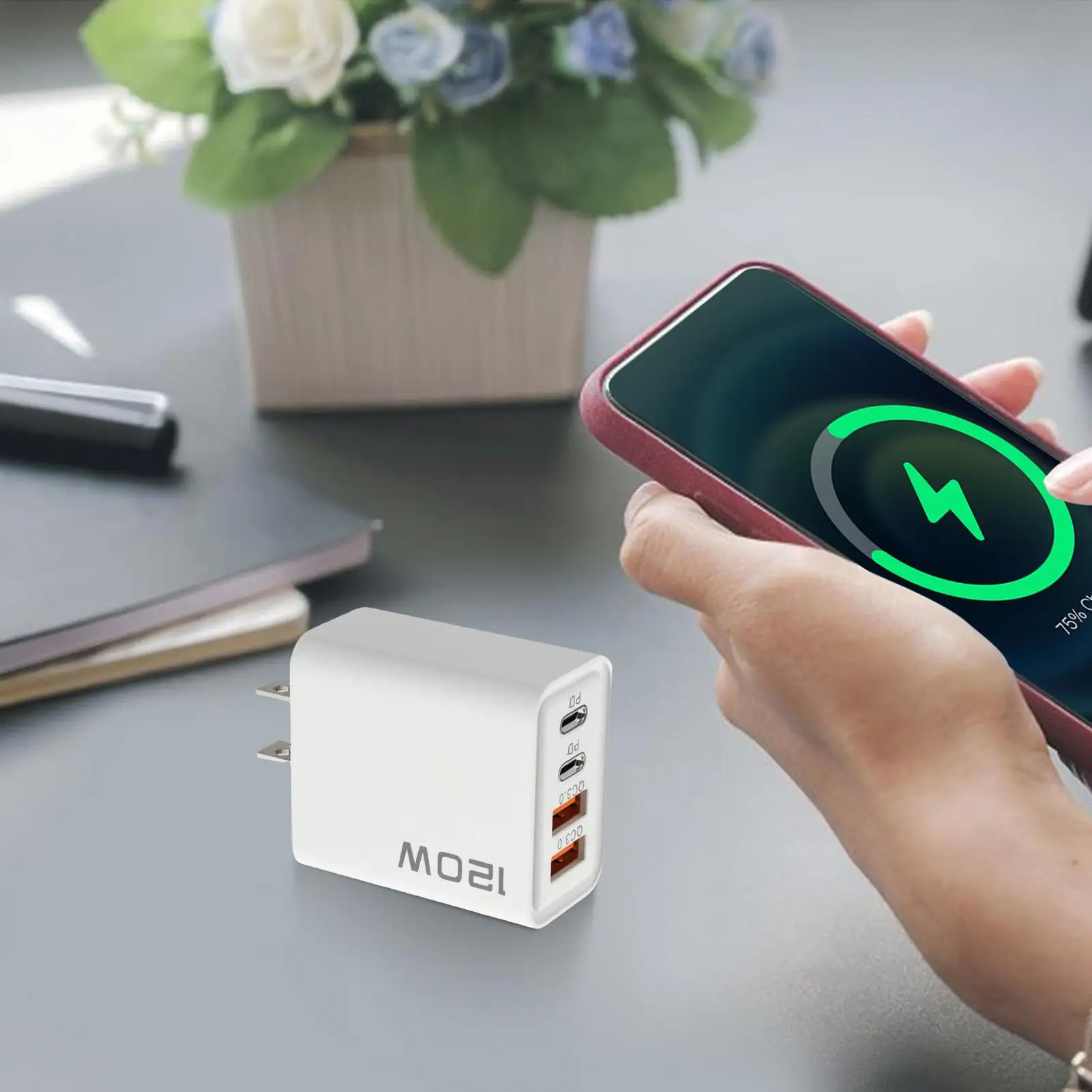 شاحن Xiaomi 120W PD 4 منافذ USB C شاحن سريع الشحن من النوع C USB شاحن هاتف محول شحن سريع لهاتف Samsung iPhone Huawei