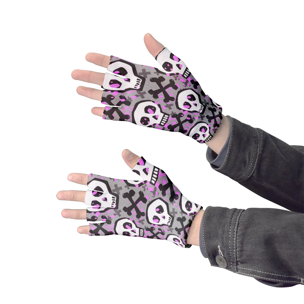 Hot Sale Adult Halloween Skull Half Finger Gloves Men Women Open Finger Knit Winter Warm Gloves Outdoor Shopping Harajuku Gloves