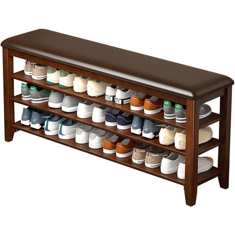 

Shoe Bench Storage Rubberwood with Leather Cushion for Entryway Bench Ideal for Hallways Shoe Rack Front Doors