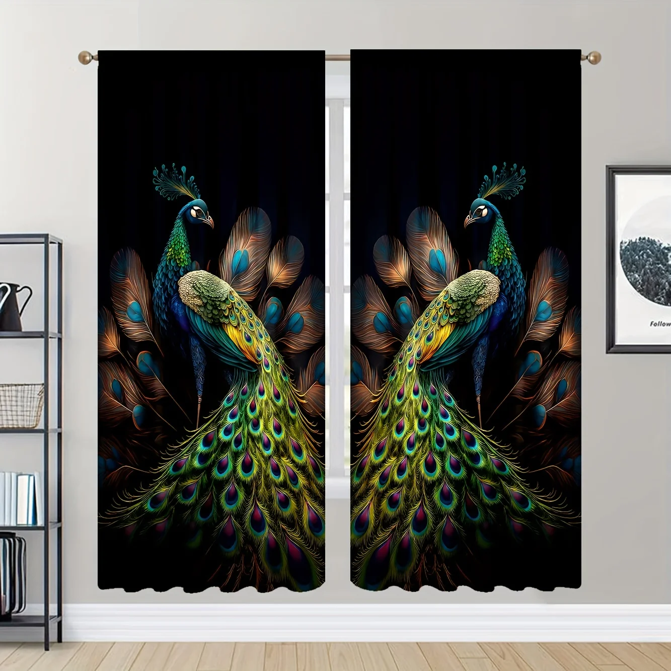 2pcs Gothic Peacock Animal Flower Retro Style Curtains Window Treatment for Bedroom Office Kitchen Living Room Study Home Decor