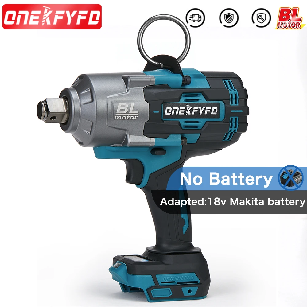 

ONEKFYFD 2100N.M High Torque Brushless Electric Impact Wrench Rechargeable 3/4" Power Tools Compatible for Makita 18V Battery