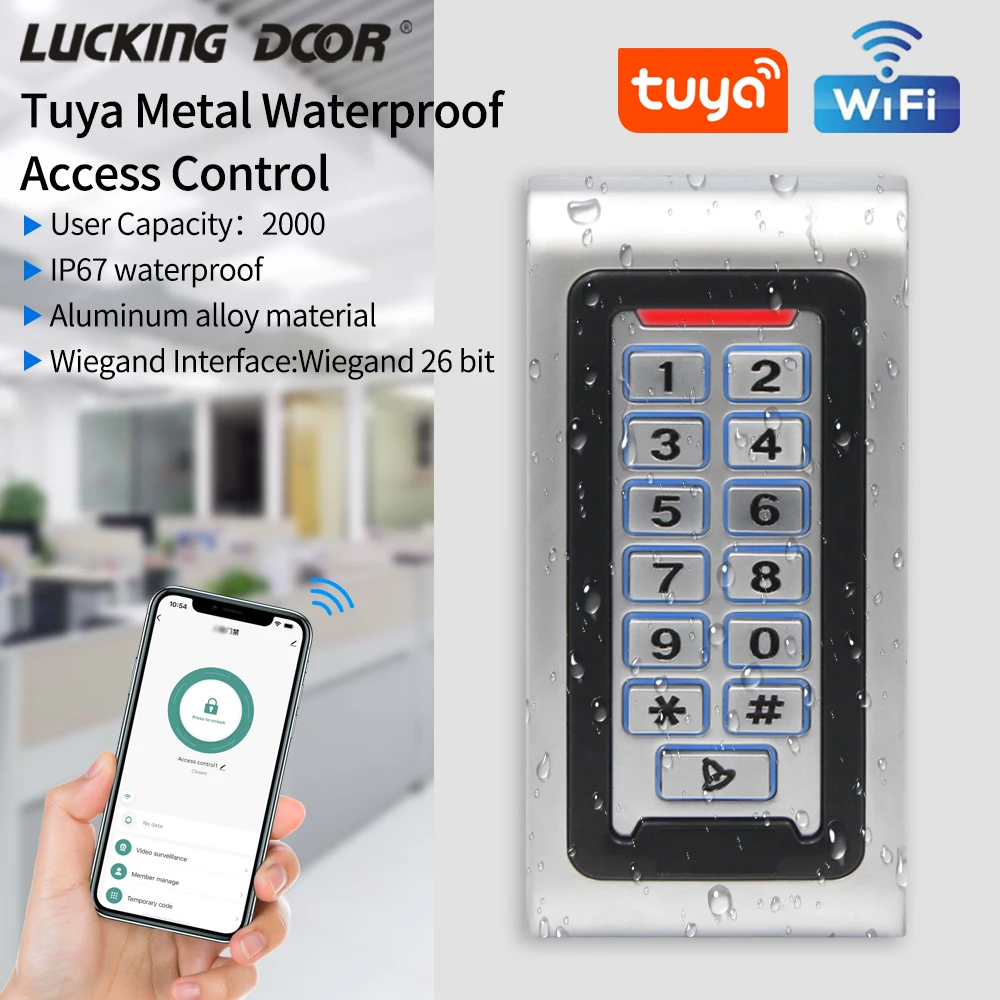 2.4G WIFI Tuya App IP68 Waterproof Backlight RFID Door Access Control Reader Metal Keypad 2000user 125KHz Card Access Controller