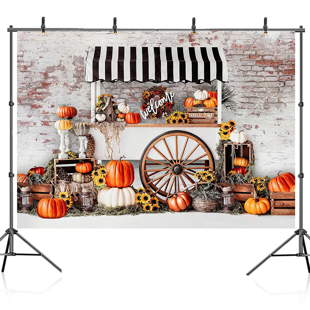 Bonvvie Thanksgiving Photography Backdrop Autumn Barn Pumpkin Harvest Hay Maple Leaves Sunflower Baby Portrait Photo Background