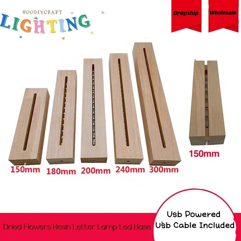 1,5 m Kabel USB Podstawa świetlna LED Drewno Ciepłe białe światło RGB do suszonych kwiatów Żywica Litera Lampki nocne Rzemiosło DIY socle lumineux
