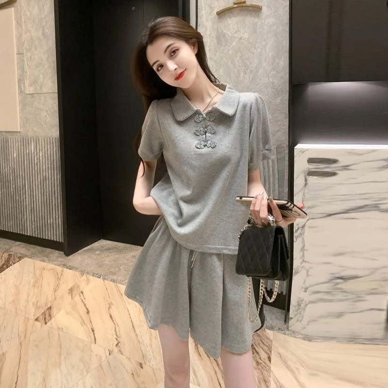 Women's Summer Casual Sporty 2 Piece Outfit Short Sleeve T-shirt Shorts Set Trendy Streetwear Style Youthful Design Petite Fit