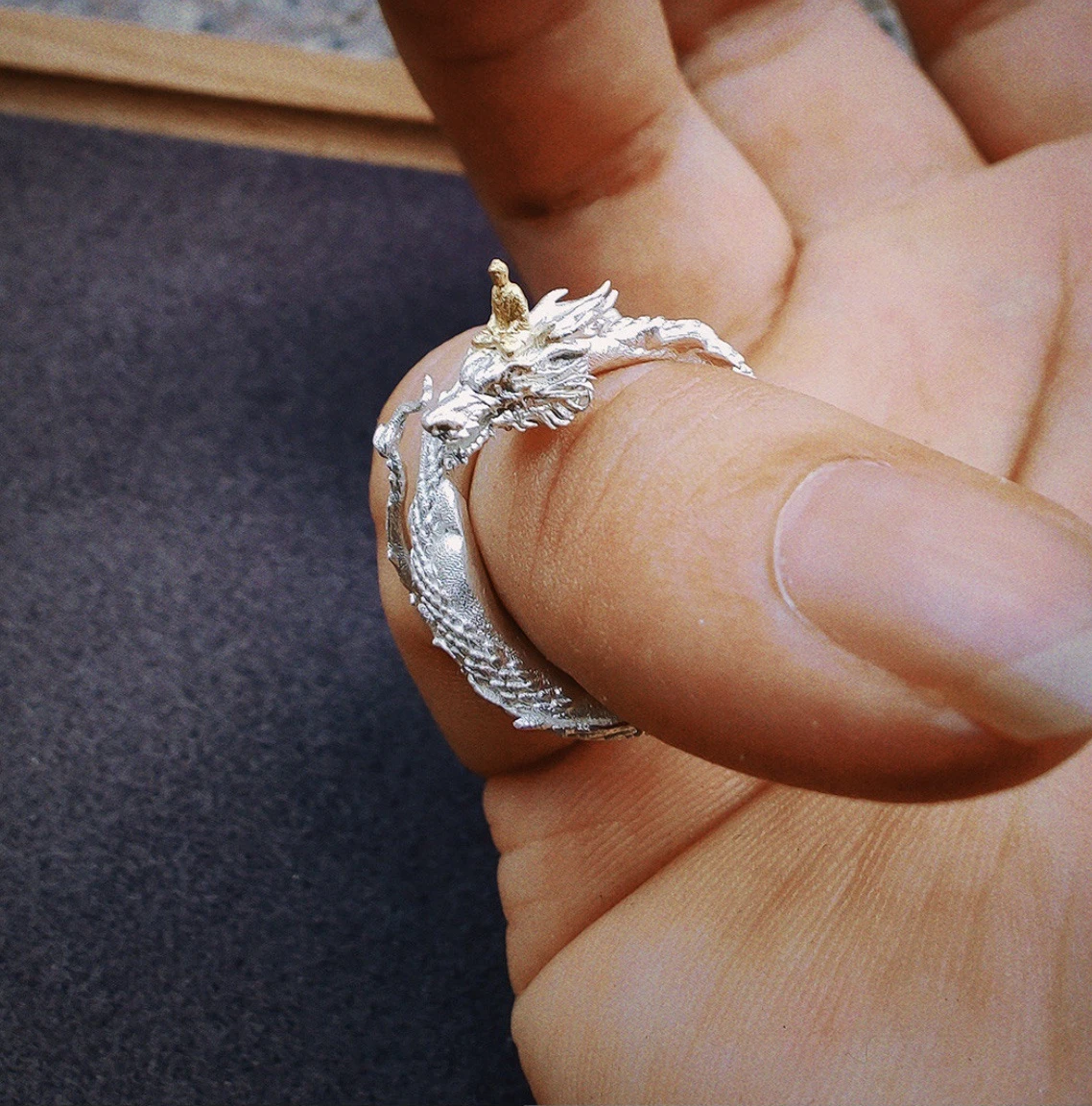 Personalized Person Sitting on Dragon Body Fashionable and Unique Ring Finely Carved Dragon Riding Open Ring Accessory Jewelry