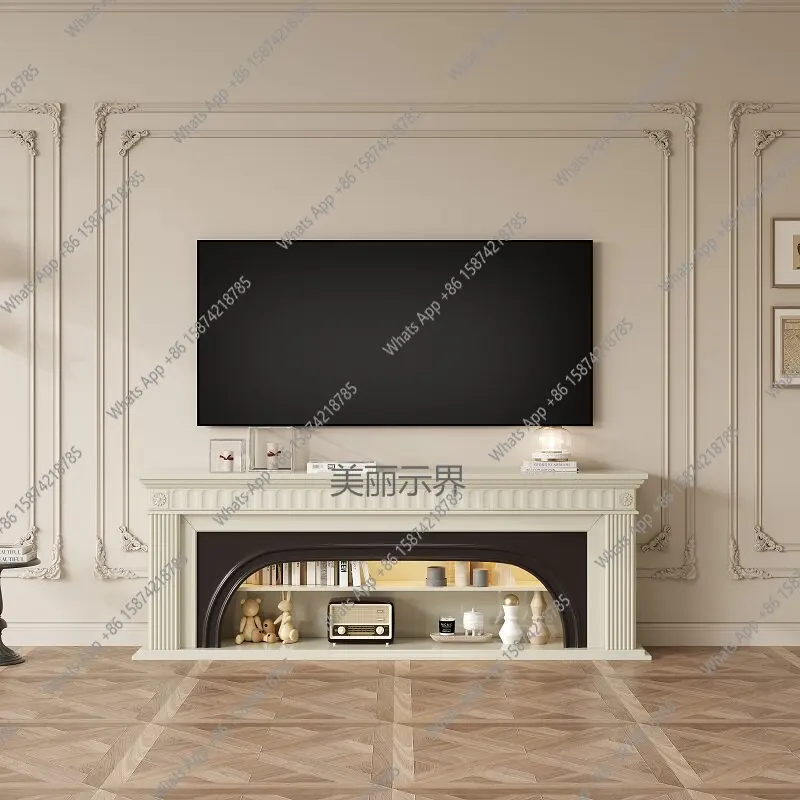 French solid wood fireplace TV cabinet American light luxury living room simulation fire retro fireplace cabinet customization