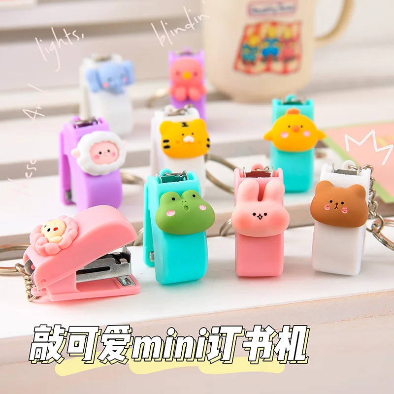 Cute cartoon mini stapler student office mini stapler with key chain