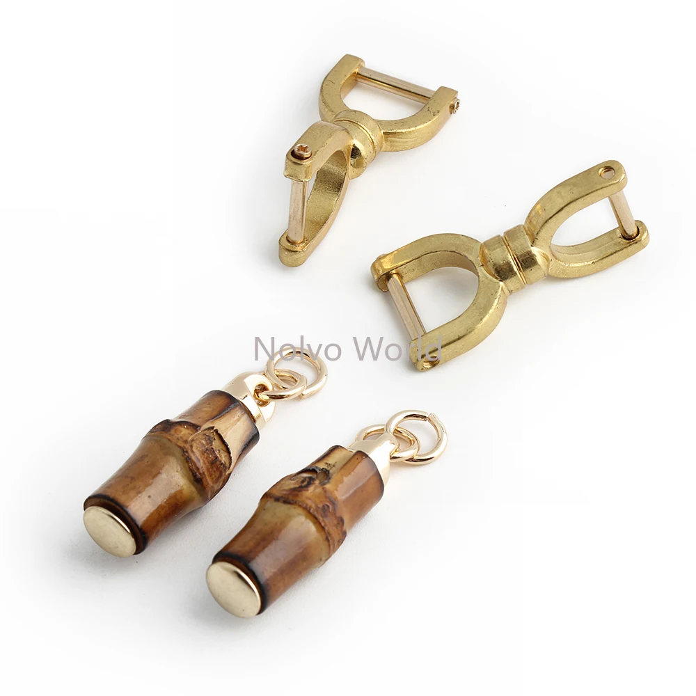 2/5/15Sets Detachable Bamboo Purse Handles With Buckle Lock For Handbag Handle Shoulder Bag Strap Gift Metal Clips Accessories