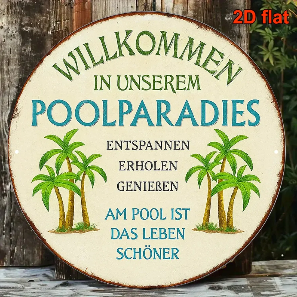 2D Flat Print 1pc Metal Iron Sign, Round Sign - 