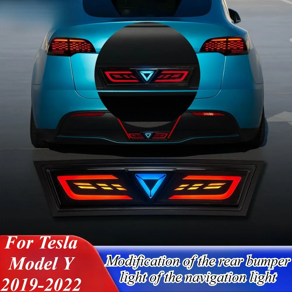 

For Tesla Model Y 2019-22 Rear Bumper LED Navigation Light DRL Sequential Turn Signal Brake Light Strip Car Styling Accessories