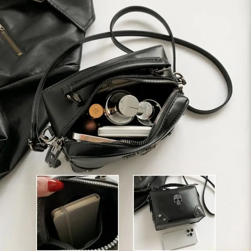 

X90D Fashionable Punk Shoulder Crossbody Bag PU Leather Small Handbag with Top Handle