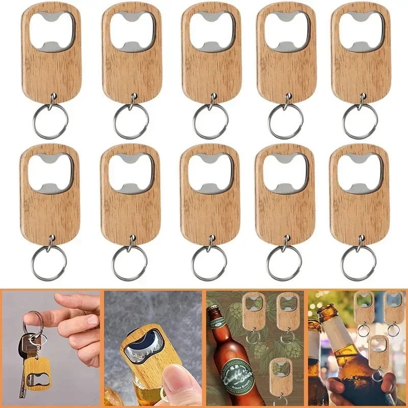 Custom Name Bottle Opener Wooden Keychain for Wedding Laser Engraved Car Logo Vintage Personalized Wood Key Ring Beer Juice Gift