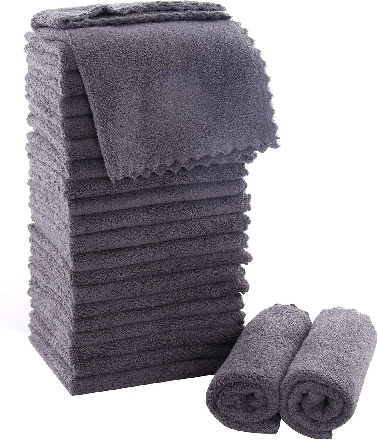 

Ultra Soft Premium Washcloths Set - 12x12 Inches, 24 Pack, Quick Drying, Highly Absorbent Coral Velvet Bath Towels (Grey)