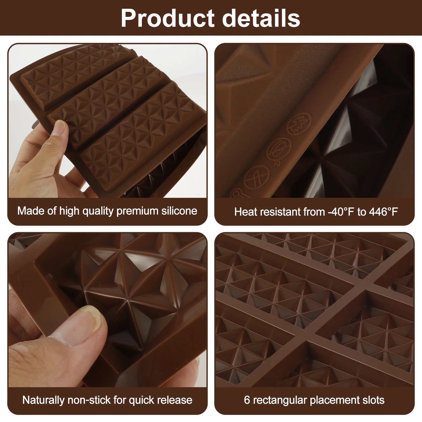 2/4pcs Chocolate Mold With 6 Slots For Easy Release Silicone Chocolate Mold Non-Stick Reusable Mold Chocolate Candy Mold